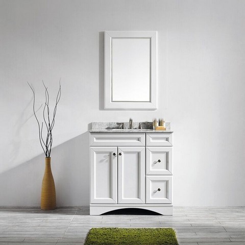 V 710036-wh-ca Naples 36 In. Vanity In White With Carrara White Marble Countertop With Mirror