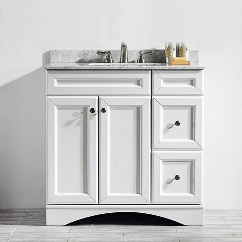 V 710036-wh-ca-nm Naples 36 In. Vanity In White With Carrara White Marble Countertop Without Mirror