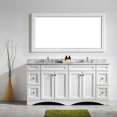 V 710072-wh-ca Naples 72 In. Vanity In White With Carrara White Marble Countertop With Mirror