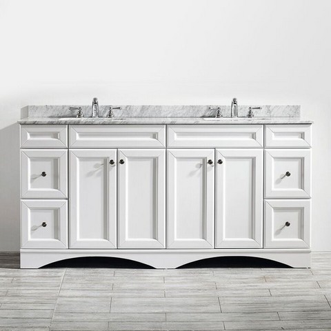 V 710072-wh-ca-nm Naples 72 In. Vanity In White With Carrara White Marble Countertop Without Mirror
