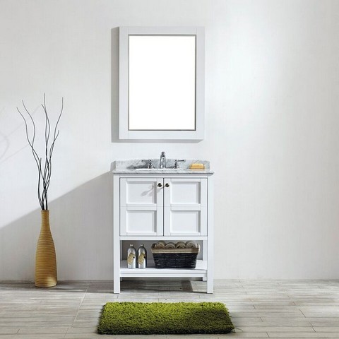 V 713030-wh-ca Florence 30 In. Vanity In White With Carrara White Marble Countertop With Mirror