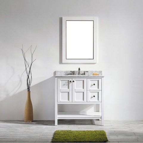 V 713036-wh-ca Florence 36 In. Vanity In White With Carrara White Marble Countertop With Mirror