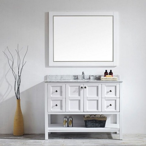 V 713048-wh-ca Florence 48 In. Vanity In White With Carrara White Marble Countertop With Mirror