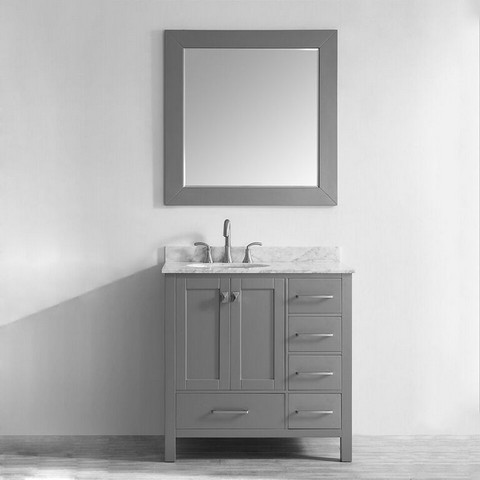 V 723036-gr-ca Gela 36 In. Single Vanity In Grey With Carrara White Marble Top With Mirror