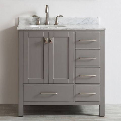 V 723036-gr-ca-nm Gela 36 In. Single Vanity In Grey With Carrara White Marble Top Without Mirror