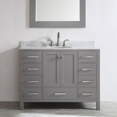 V 723048-gr-ca Gela 48 In. Single Vanity In Grey With Carrara White Marble Top With Mirror