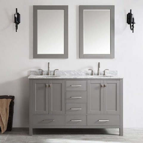 V 723060-gr-ca Gela 60 In. Double Vanity In Grey With Carrara White Marble Top With Mirror