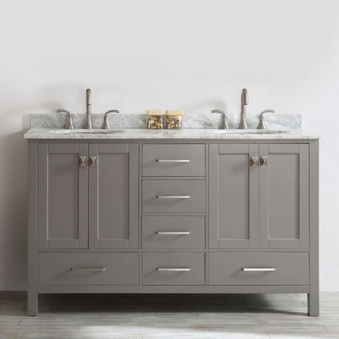 V 723060-gr-ca-nm Gela 60 In. Double Vanity In Grey With Carrara White Marble Top Without Mirror