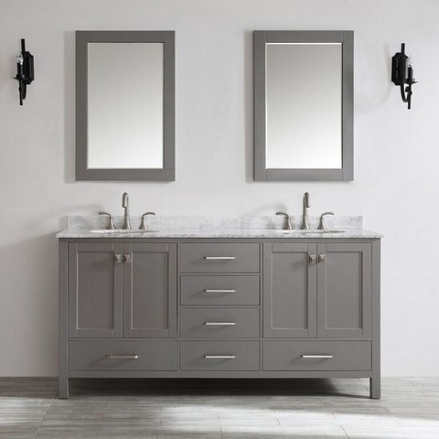 V 723072-gr-ca Gela 72 In. Double Vanity In Grey With Carrara White Marble Top With Mirror