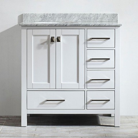 V 723036-wh-ca-nm Gela 36 In. Single Vanity In White With Carrara White Marble Top Without Mirror