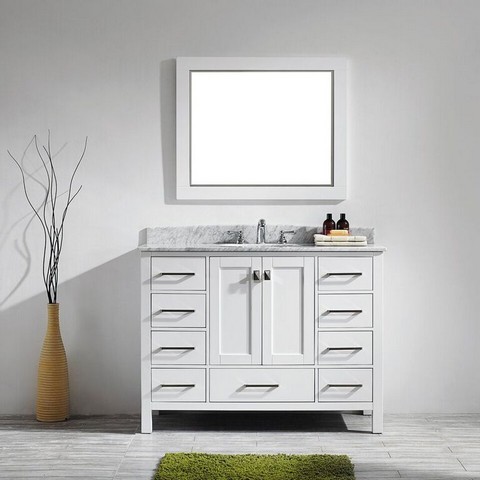 V 723048-wh-ca Gela 48 In. Single Vanity In White With Carrara White Marble Top With Mirror
