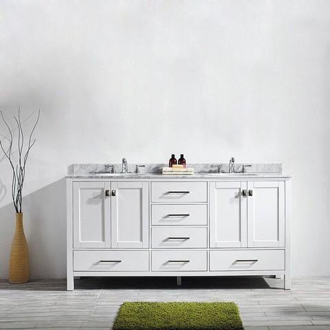 V 723072-wh-ca-nm Gela 72 In. Double Vanity In White With Carrara White Marble Top Without Mirror