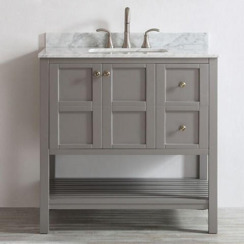 V 713036-gr-ca-nm Florence 36 In. Single Vanity In Grey With Carrara White Marble Top Without Mirror