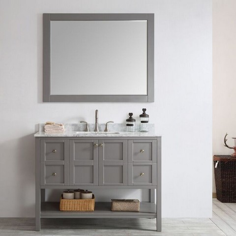 V 713048-gr-ca Florence 48 In. Single Vanity In Grey With Carrara White Marble Top With Mirror