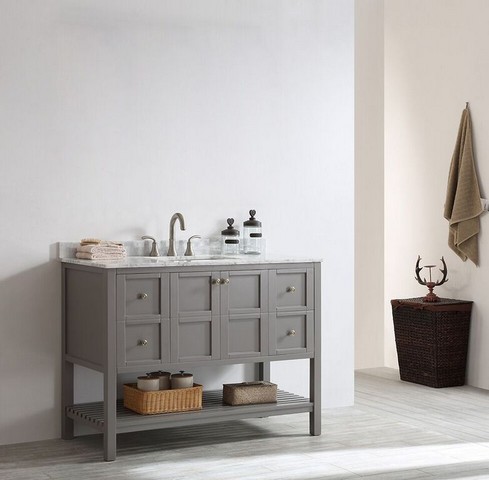 V 713048-gr-ca-nm Florence 48 In. Single Vanity In Grey With Carrara White Marble Top Without Mirror