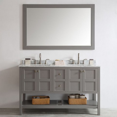 V 713060-gr-ca Florence 60 In. Double Vanity In Grey With Carrara White Marble Top With Mirror
