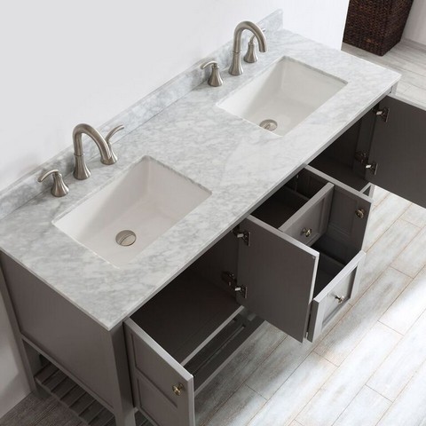 V 713060-gr-ca-nm Florence 60 In. Double Vanity In Grey With Carrara White Marble Top Without Mirror
