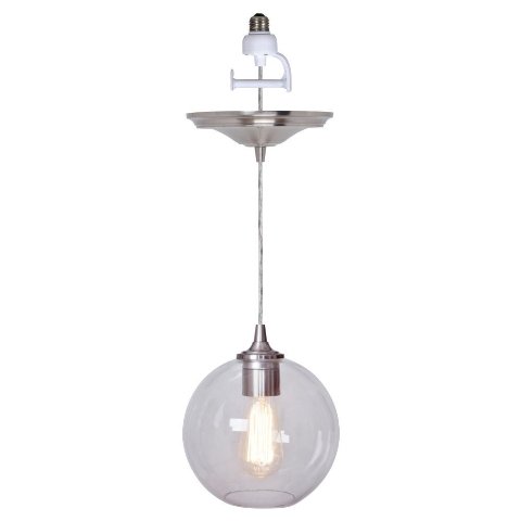 1-light Brushed Nickel Instant Pendant Conversion Kit- Clear Glass Globe Shade
