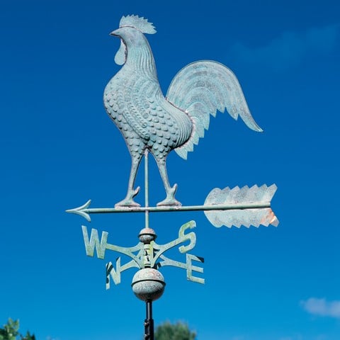 Rooster Copper Weathervane - Verdigris