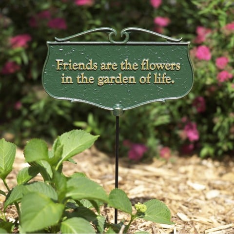 Friends Are The Flowers Garden Poem Sign - Gold & Green