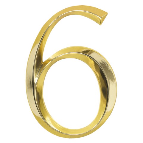 6 In. Classic House Number 6 - Polished Brass