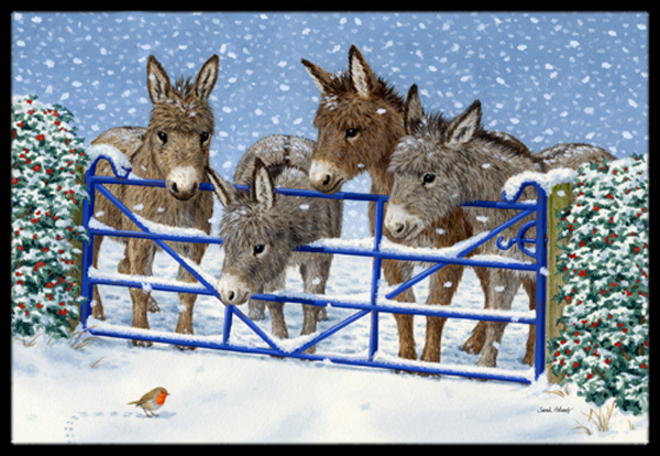 UPC 780475000032 product image for Donkeys & Robin at the Fence Indoor or Outdoor Mat- 18 x 27 | upcitemdb.com