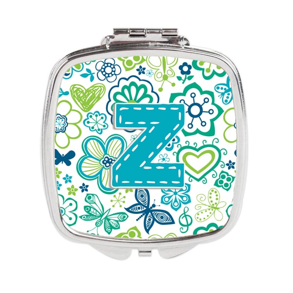Cj2006-zscm Letter Z Flowers & Butterflies Teal Blue Compact Mirror