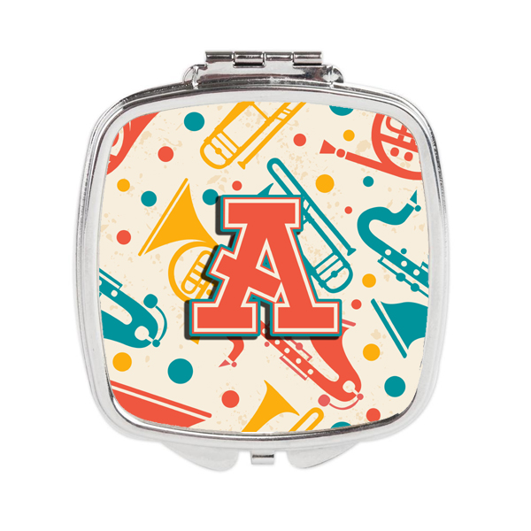 Cj2001-ascm Letter A Retro Teal Orange Musical Instruments Initial Compact Mirror
