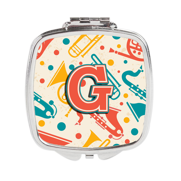 Letter G Retro Teal Orange Musical Instruments Initial Compact Mirror
