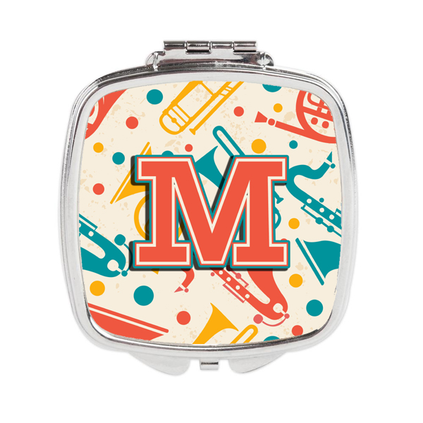 Cj2001-mscm Letter M Retro Teal Orange Musical Instruments Initial Compact Mirror