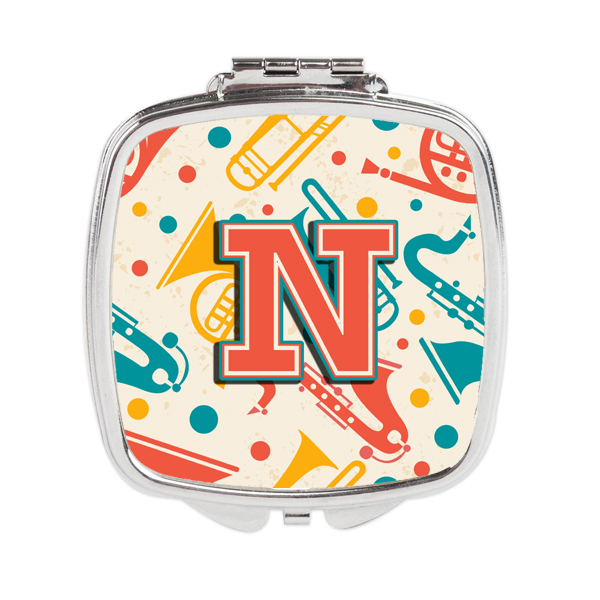 Letter N Retro Teal Orange Musical Instruments Initial Compact Mirror