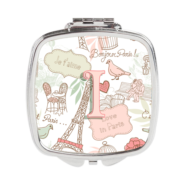 Cj2002-iscm Letter I Love In Paris Pink Compact Mirror