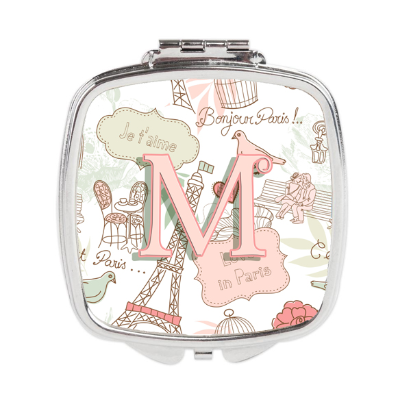 Cj2002-mscm Letter M Love In Paris Pink Compact Mirror