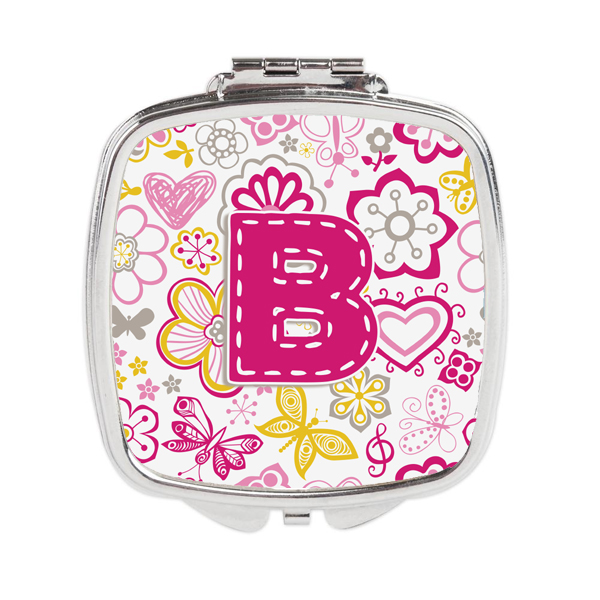 Cj2005-bscm Letter B Flowers & Butterflies Pink Compact Mirror