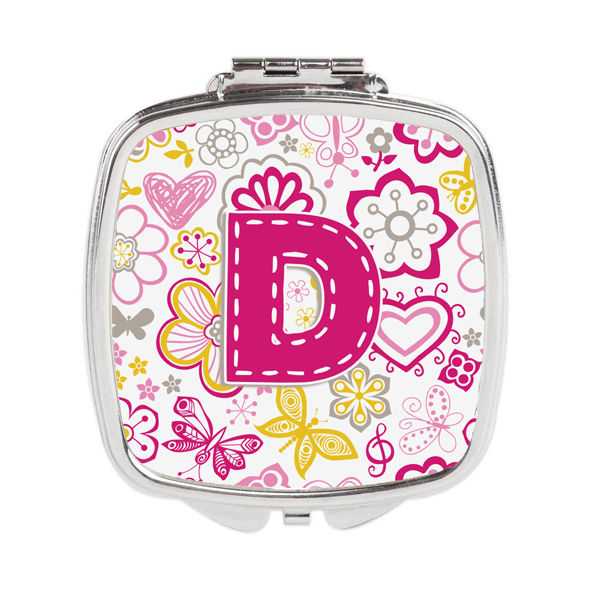 Cj2005-dscm Letter D Flowers & Butterflies Pink Compact Mirror