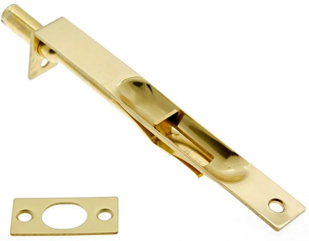 11010-003 Solid Brass Flush Bolt With Square End, Polished Brass - 6 In.