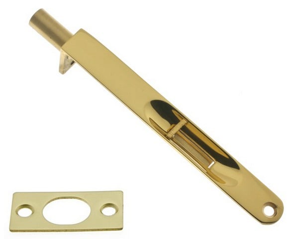 11011-003 Solid Brass Flush Bolt With Round End, Polished Brass - 6 In.