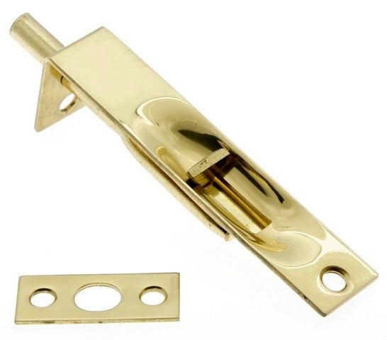 11014-003 Solid Brass Flush Bolt With Square End, Polished Brass - 4 In.