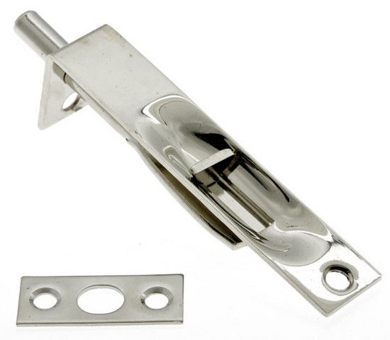 11014-014 Solid Brass Flush Bolt With Square End, Bright Nickel - 4 In.