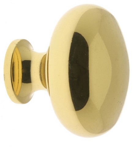 Solid Brass Round Door Knob, Polished Brass - 1.25 In.