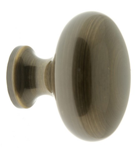 Solid Brass Round Door Knob, Antique Brass - 1.31 In.
