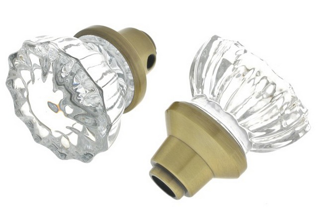 21225-014 Solid Brass Glass Knob Set With Zinc Diecast Base, Bright Nickel