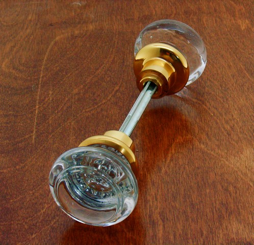 21301-003 Solid Brass Crystal Knob With Round Solid Brass Base, Polished Brass