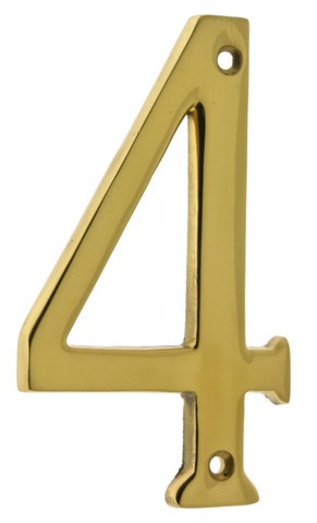 23024-003 Solid Brass House Number 4, Polished Brass - 4 In.