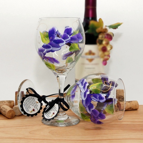 Wa-pp Floral Wrap Around Painted Wine Glass, Perfect Purple
