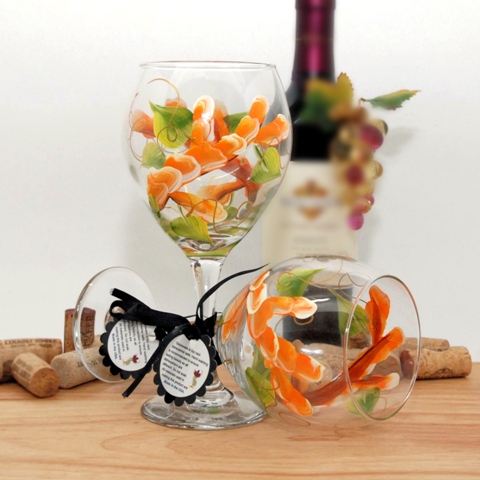Wa-vo Floral Wrap Around Painted Wine Glass, Vivid Orange
