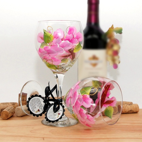 Wa-pp Floral Wrap Around Painted Wine Glass, Parisian Pink