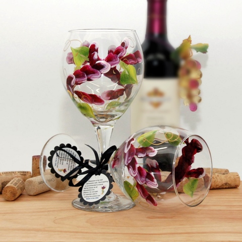 Wa-bw Floral Wrap Around Painted Glass, Berry Wine
