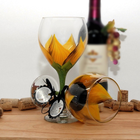 Sun-y Sunflower Wine Glass, Autumn Yellow