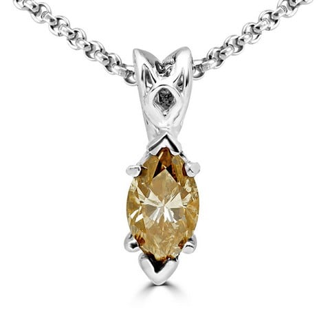 0.5 Ct Solitaire Champagne Marquise Diamond Pendant In 14k White Gold With Chain, 0.5 Carat